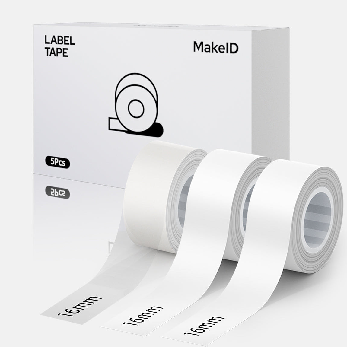 MakeID L1 E1 Q1 Label Maker Tape Refill, 3 Rolls 16mmx4m (0.63"x13')/9/12/16mm White/Transparent Continuous Consumable Thermal Lamination Office Label Tape Replacement