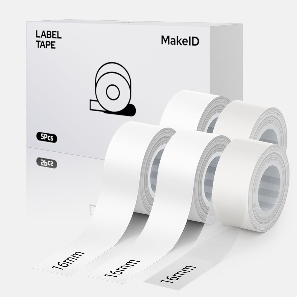 MakeID L1 E1 Q1 Label Maker Tape Refill, 5 Rolls 16mmx4m (0.63"x13') White/Transparent Continuous Consumable Thermal Lamination Office Label Tape Replacement