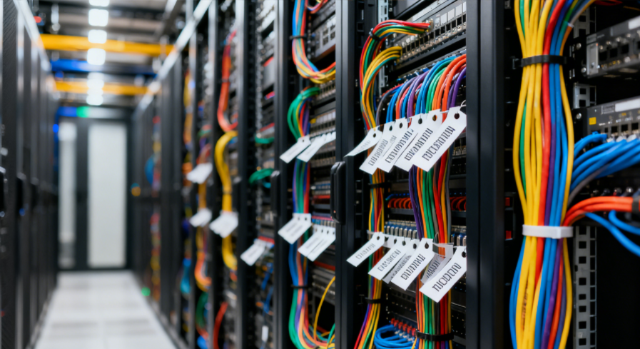 A large number of cables in the data center