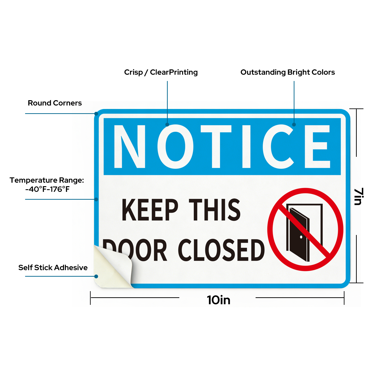 MakeID Keep Door Closed Sign, 10" x 7" PET, Weatherproof Safety Decal for Indoor & Outdoor Use
