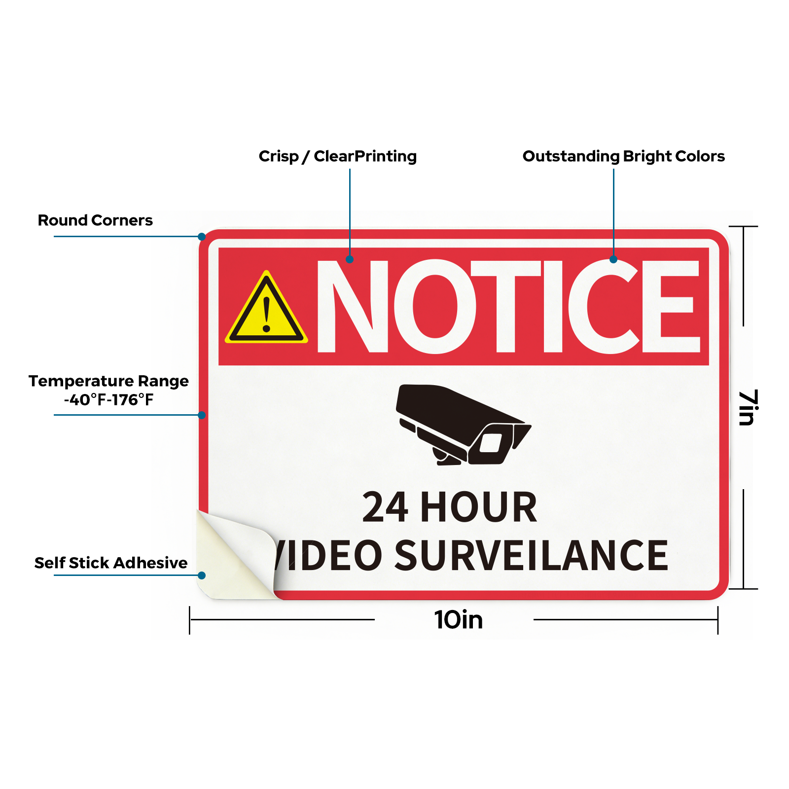 MakeID Video Surveillance Warning Decal, 10" x 7" Weatherproof Reflective Security Sticker