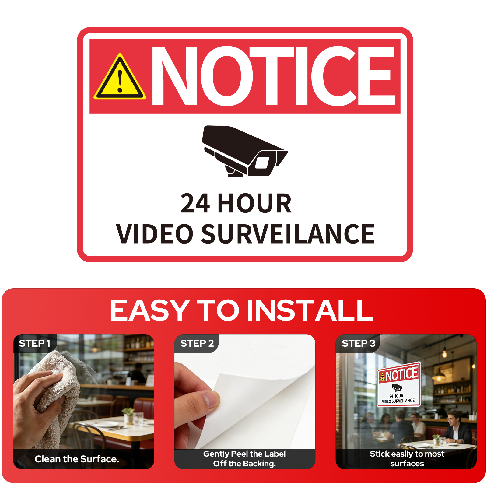 MakeID Video Surveillance Warning Decal, 10" x 7" Weatherproof Reflective Security Sticker