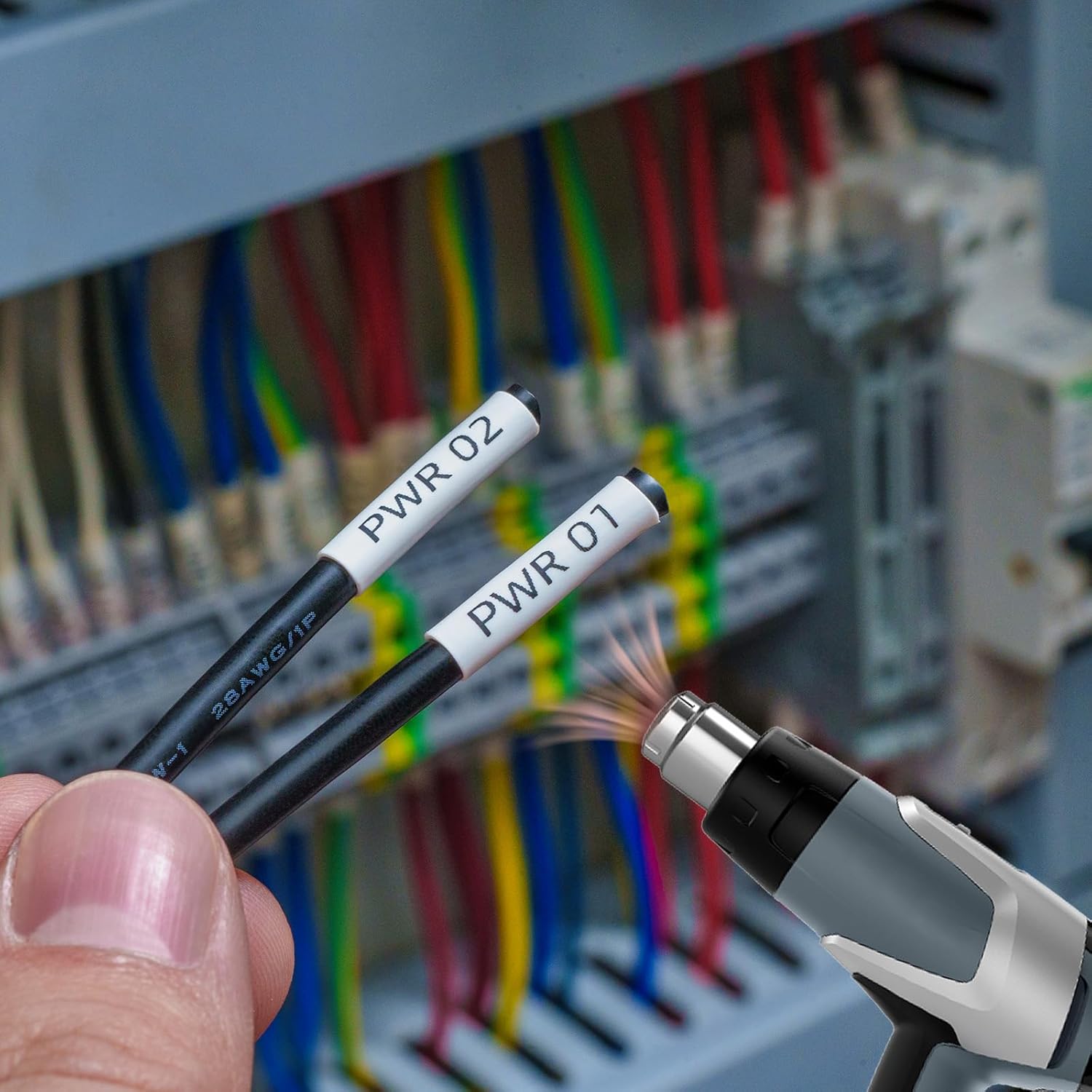MakeID P31S Heat Shrink Wire and Cable Labels with Ribbon Label Maker Printers Black on Yellow