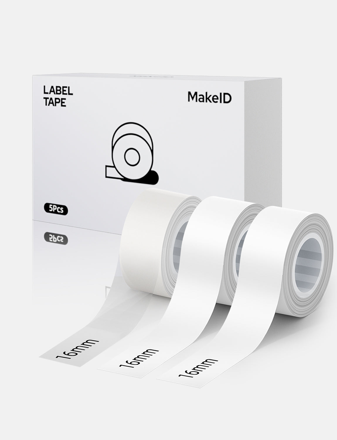 MakeID L1 E1 Q1 Label Maker Tape Refill, 3 Rolls 16mmx4m (0.63"x13')/9/12/16mm White/Transparent Continuous Consumable Thermal Lamination Office Label Tape Replacement