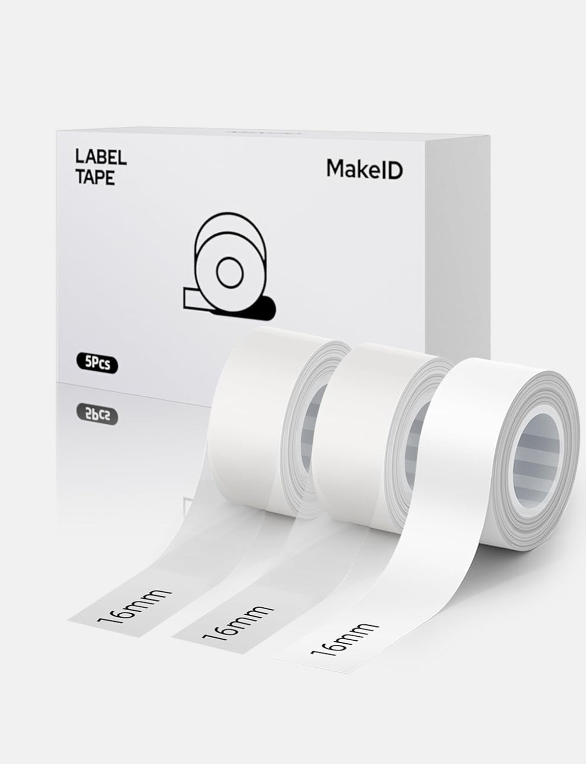MakeID L1 E1 Q1 Label Maker Tape Refill, 3 Rolls 16mmx4m (0.63"x13')/9/12/16mm White/Transparent Continuous Consumable Thermal Lamination Office Label Tape Replacement