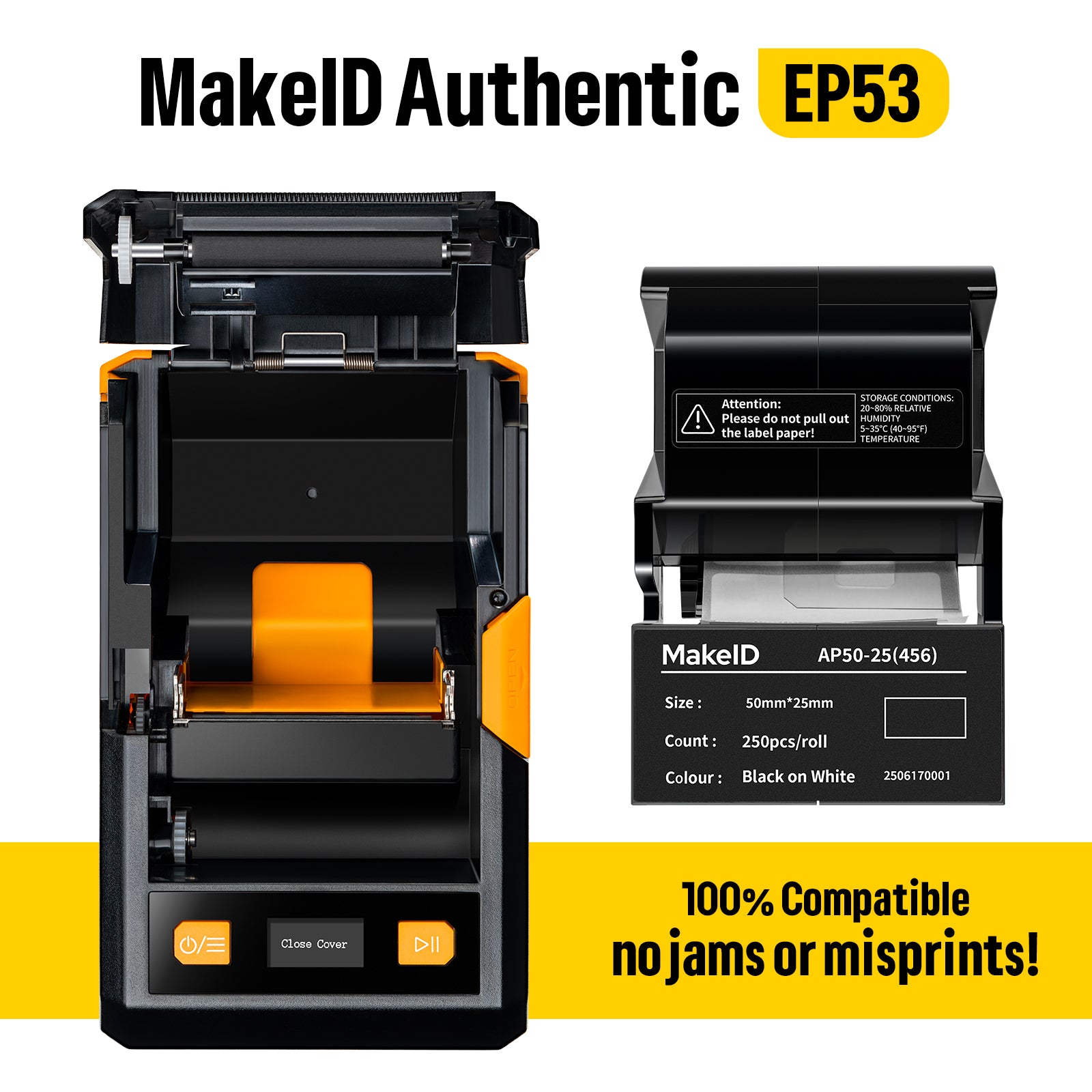 MakeID EP53 Flag Labels, T-Flag Pre-Sized Label Tape with Ribbon Cartridge for Indoor/Outdoor Wire and Cable, DatoCom Labeling - for EP53 Portable Industrial Label Maker