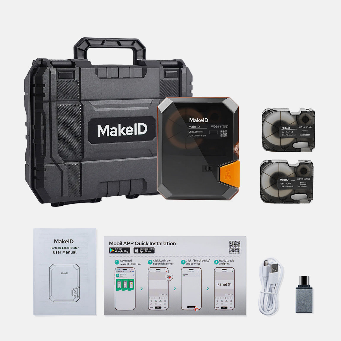 Makeid P31S Label Maker with Hard Case, Portable Bluetooth Printer with 3 Label Cartridges, Wire and Cable Labeling Machine for Job Sites, Heat Shrink Tubing Labeler