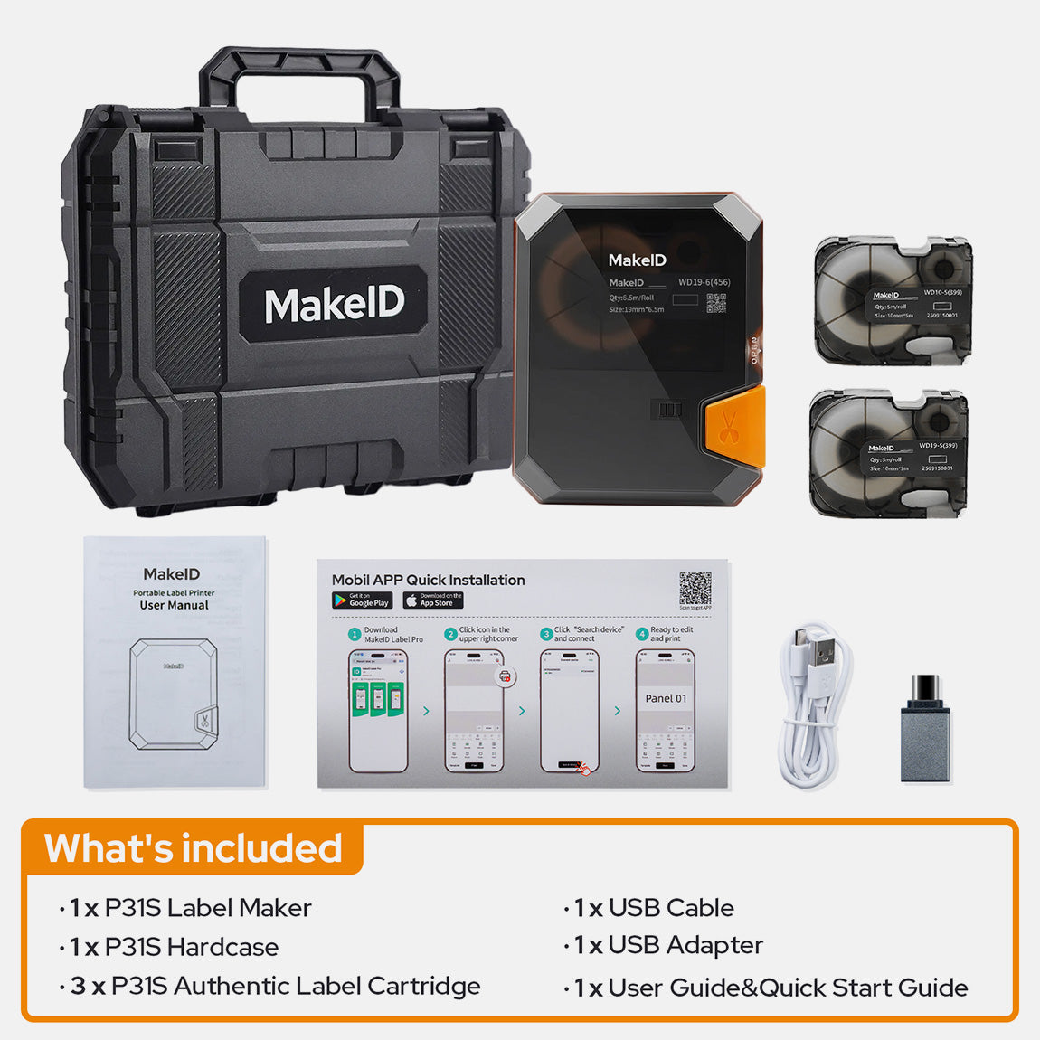 ミホページ MakeID P31S Label Maker with Hard Case, Portable Bluetooth Printer wit