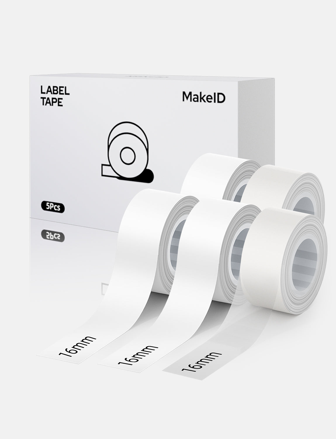 MakeID L1 E1 Q1 Label Maker Tape Refill, 5 Rolls 16mmx4m (0.63"x13') White/Transparent Continuous Consumable Thermal Lamination Office Label Tape Replacement