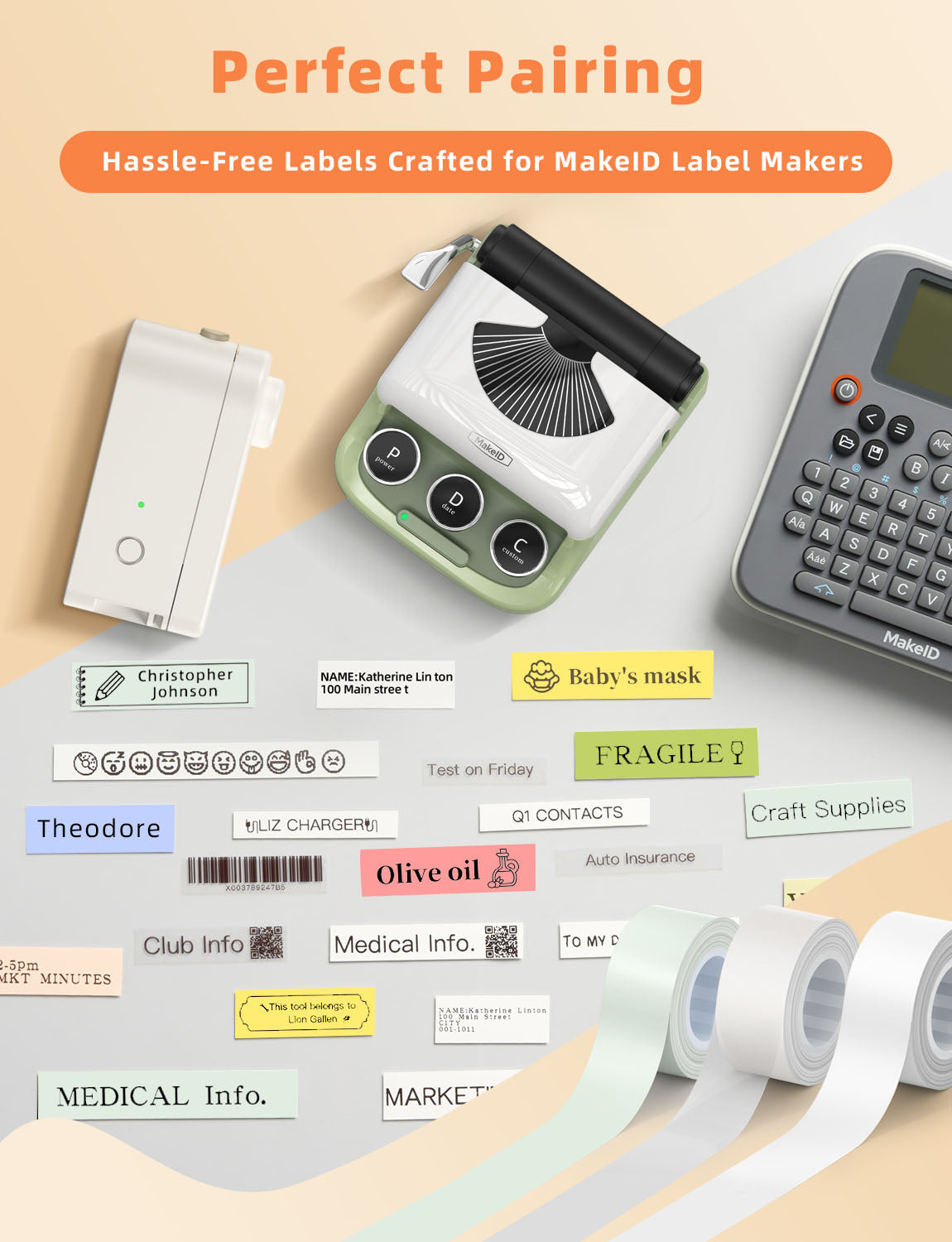 MakeID L1/E1/Q1 Thermal Label Printer Labels,9mm/12mm/16mmx4m White/Transparent Continuous Label