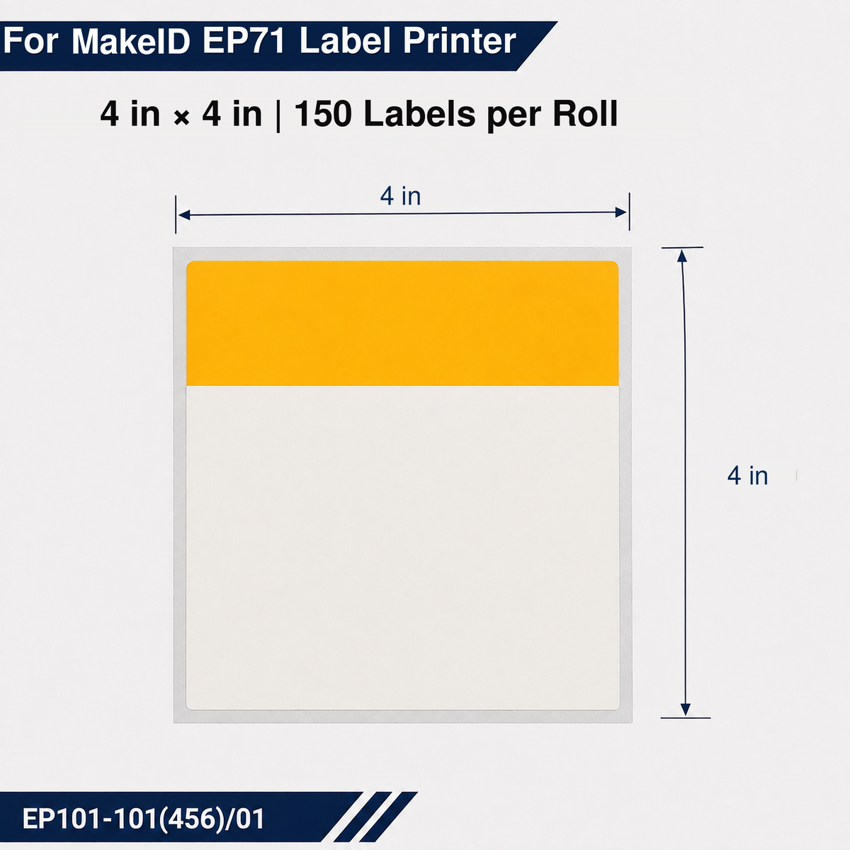 MakeID EP71 PET Safety Labels, 4 x 4 in, Yellow Header, 150 Count