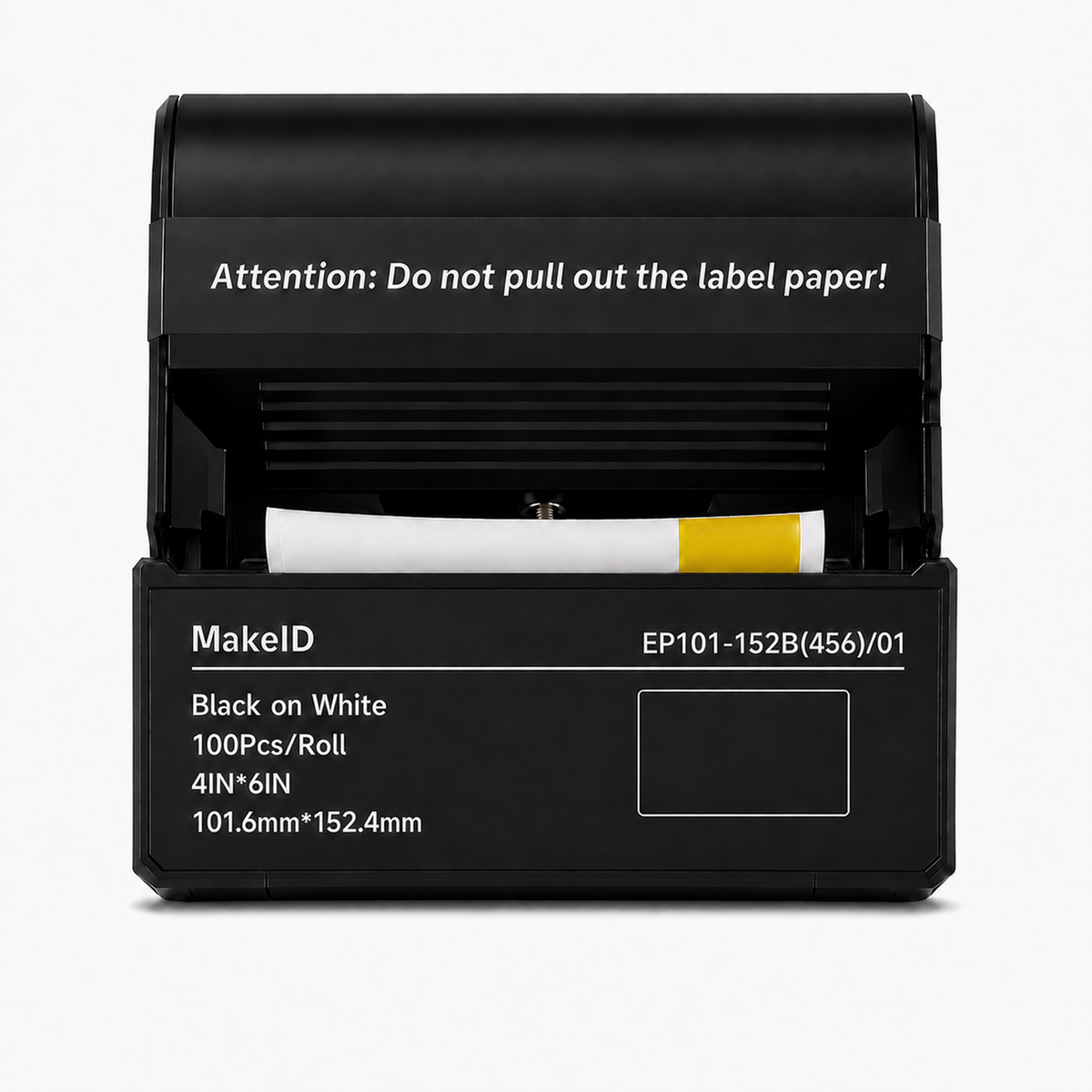 MakeID EP71 PET Caution Labels, 4 x 6 in, Yellow Header, 100 Count