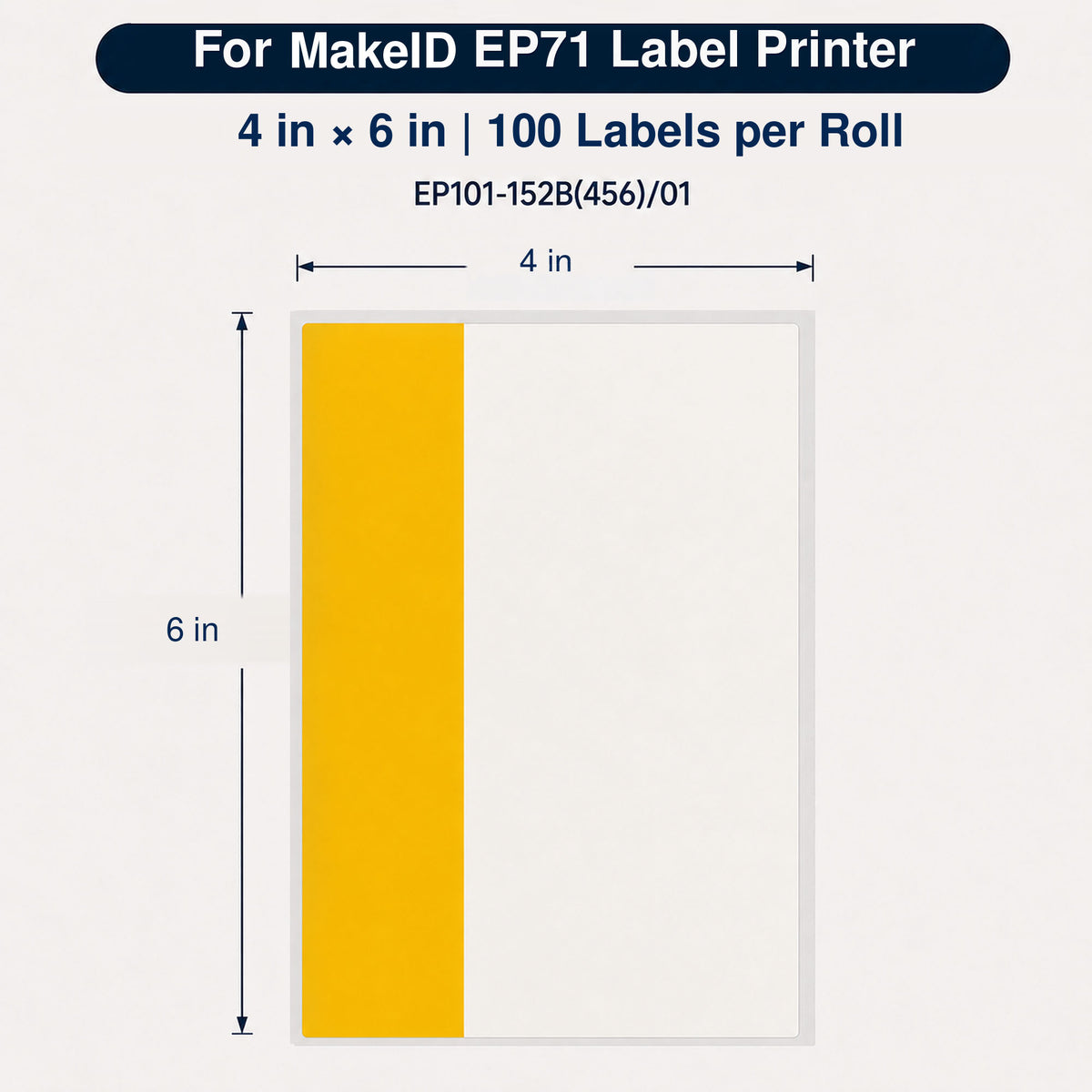 MakeID EP71 PET Caution Labels, 4 x 6 in, Yellow Header, 100 Count