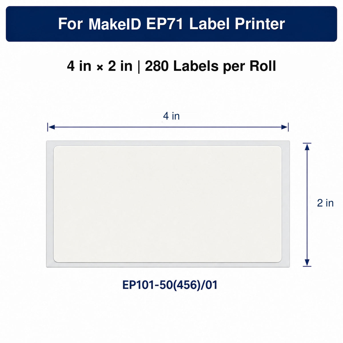 MakeID EP71 White PET Labels, 4 x 2 in, 280 Count