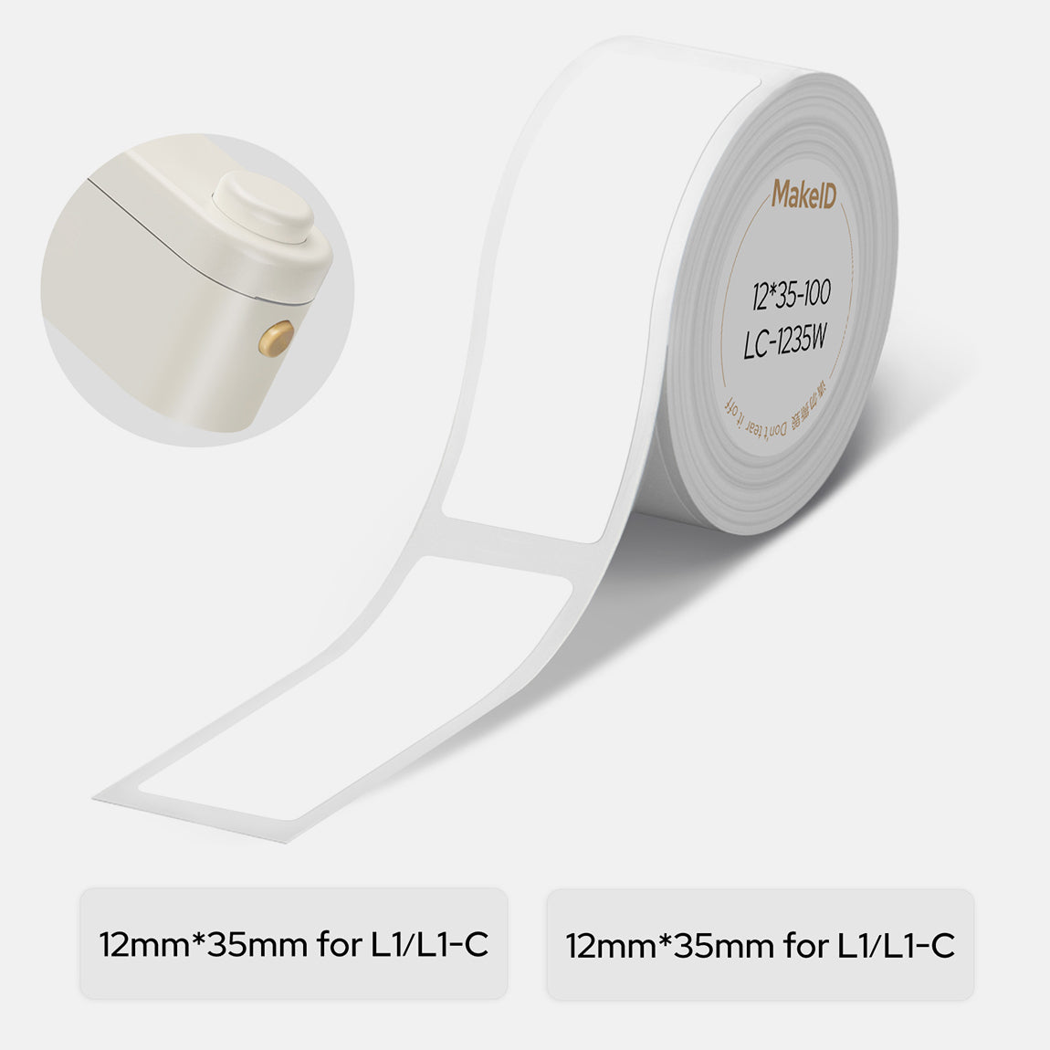 MakeID L1 Thermal Label Supplement -12x35mm White Die Cut Label | Direct Thermal Technology | Waterproof Tape | BPA Free Safe Material