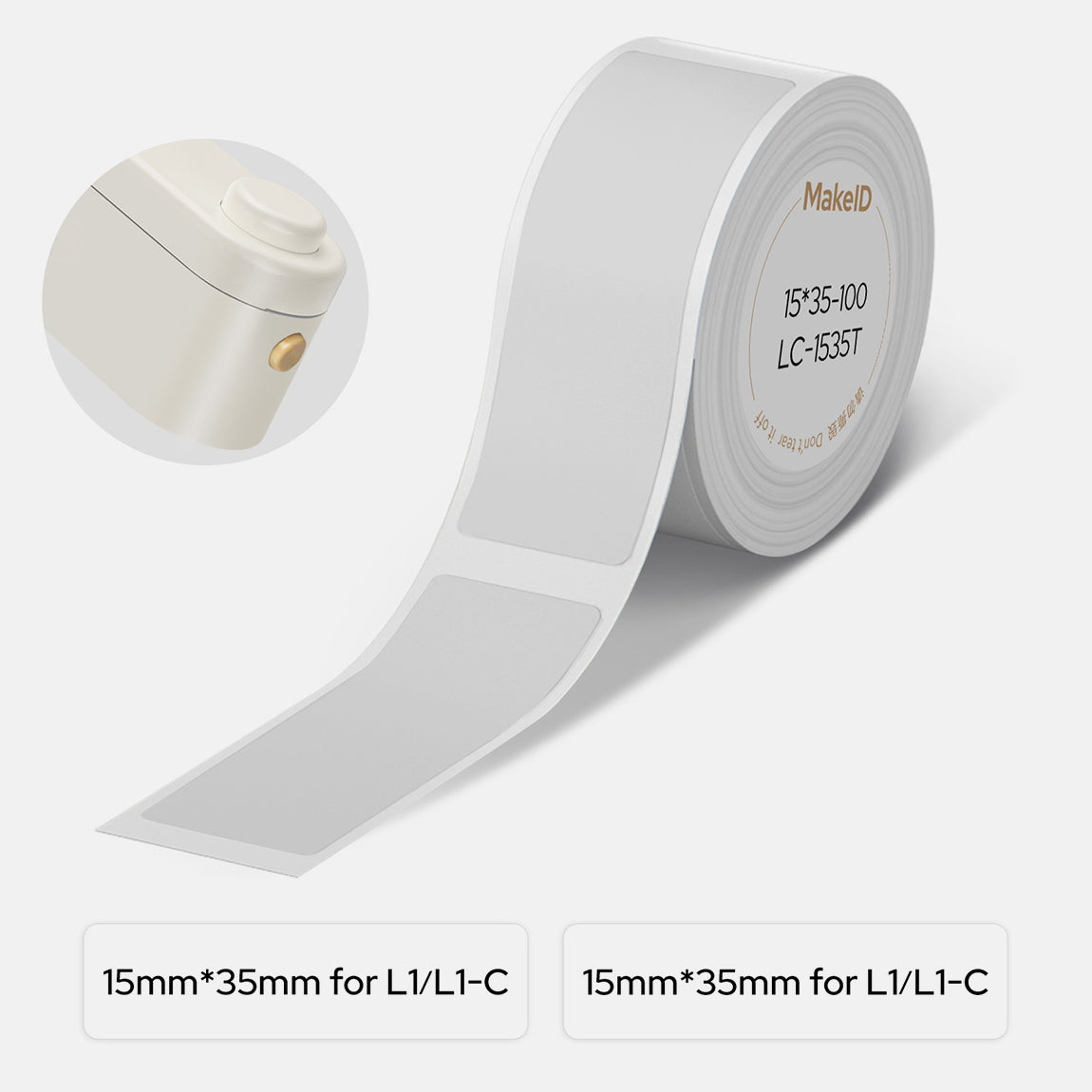MakeID L1 Thermal Label Supplement -12x35mm White Die Cut Label | Direct Thermal Technology | Waterproof Tape | BPA Free Safe Material