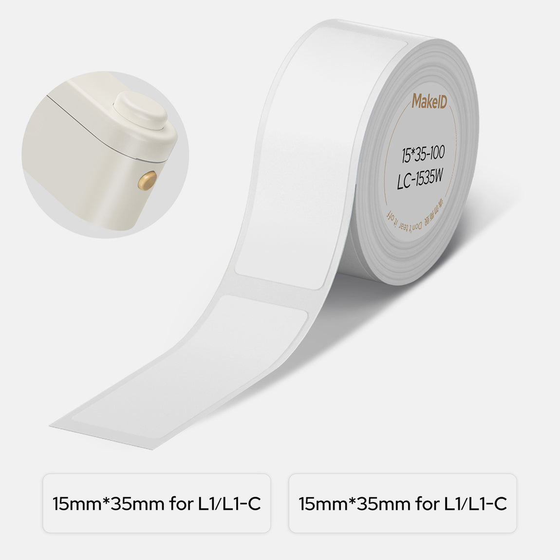 MakeID L1 Thermal Label Supplement -12x35mm White Die Cut Label | Direct Thermal Technology | Waterproof Tape | BPA Free Safe Material