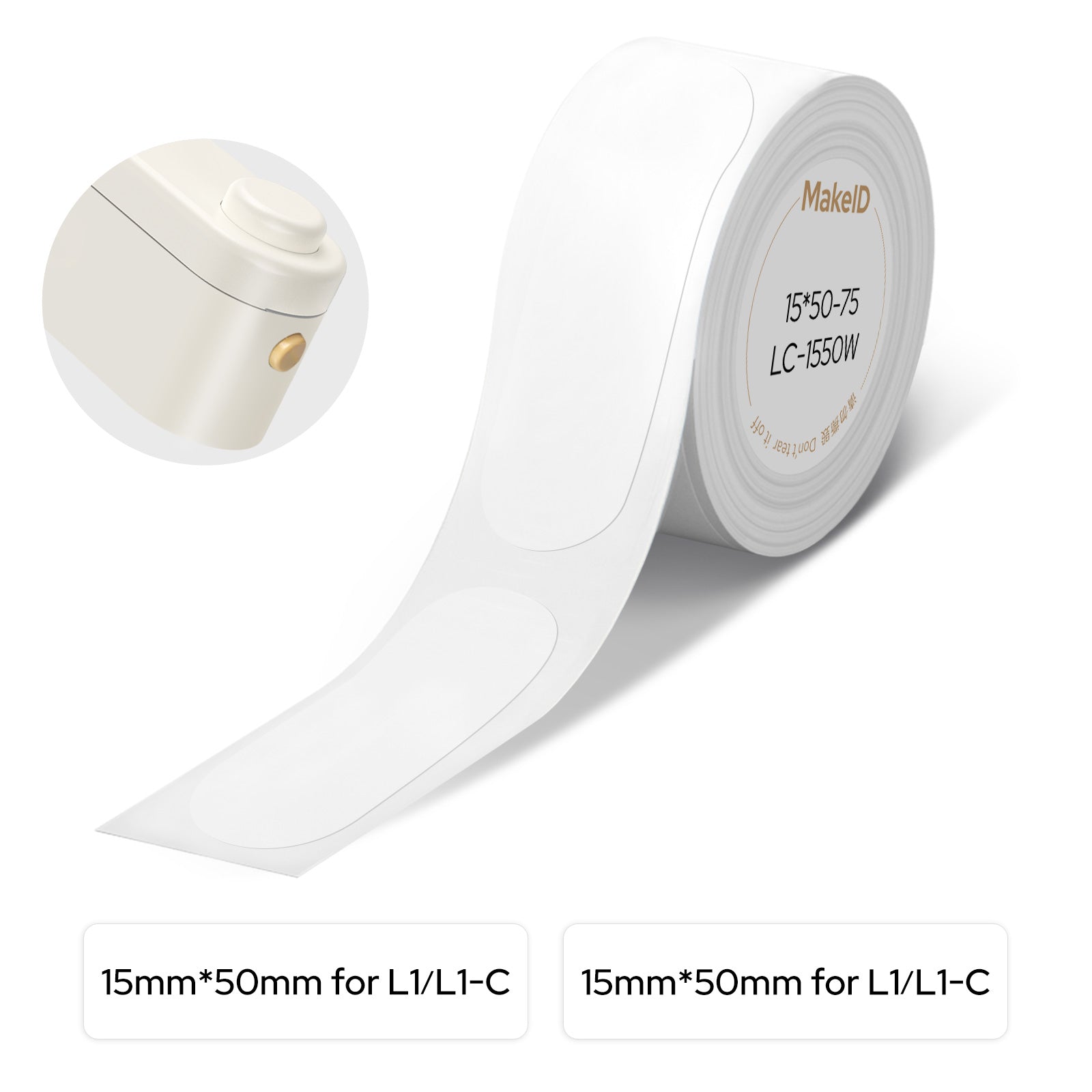MakeID L1-C Thermal Label Supplement -12x35mm White Die Cut Label | Direct Thermal Technology | Waterproof Tape | BPA Free Safe Material