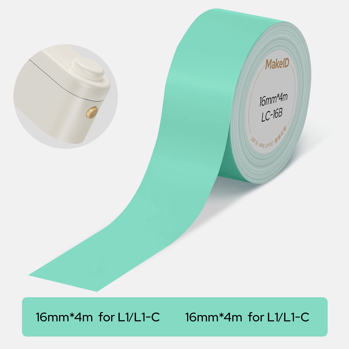 MakeID L1-C Label Maker Tape Refills – 16mm x 4m Continuous Laminated Waterproof Label Tape, Durable Self-Adhesive Replacement Tape