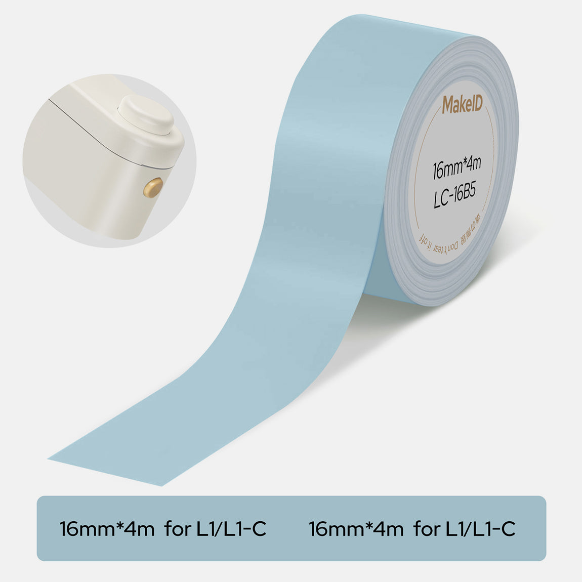 MakeID L1-C Label Maker Tape Refills – 16mm x 4m Continuous Laminated Waterproof Label Tape, Durable Self-Adhesive Replacement Tape