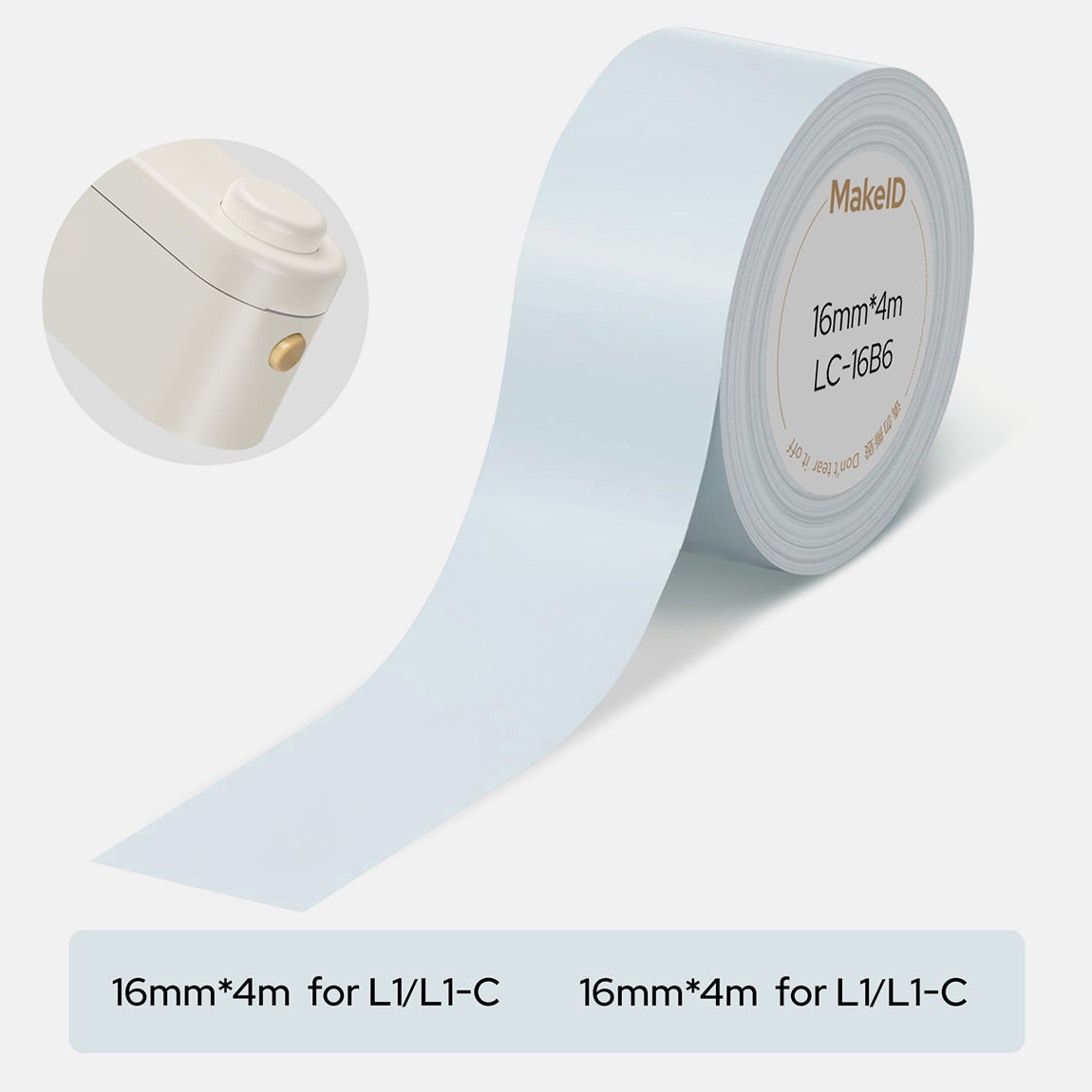 MakeID L1-C Label Maker Tape Refills – 16mm x 4m Continuous Laminated Waterproof Label Tape, Durable Self-Adhesive Replacement Tape