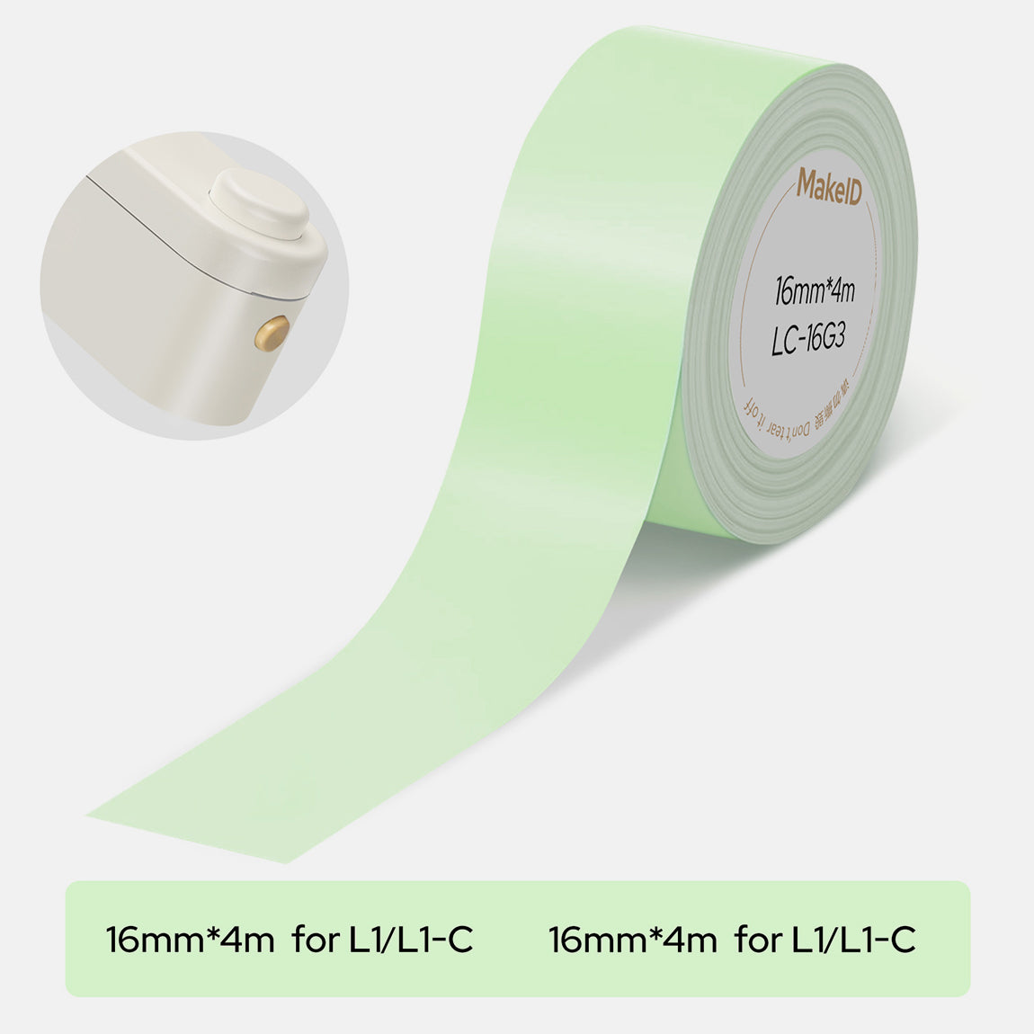 MakeID L1-C Label Maker Tape Refills – 16mm x 4m Continuous Laminated Waterproof Label Tape, Durable Self-Adhesive Replacement Tape