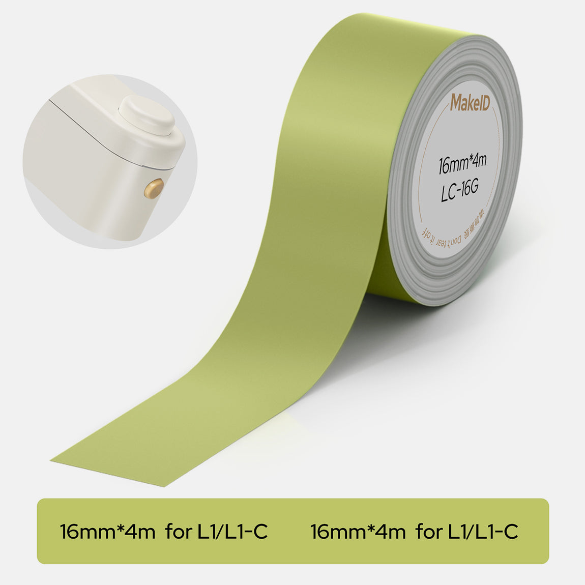 MakeID L1-C Label Maker Tape Refills – 16mm x 4m Continuous Laminated Waterproof Label Tape, Durable Self-Adhesive Replacement Tape