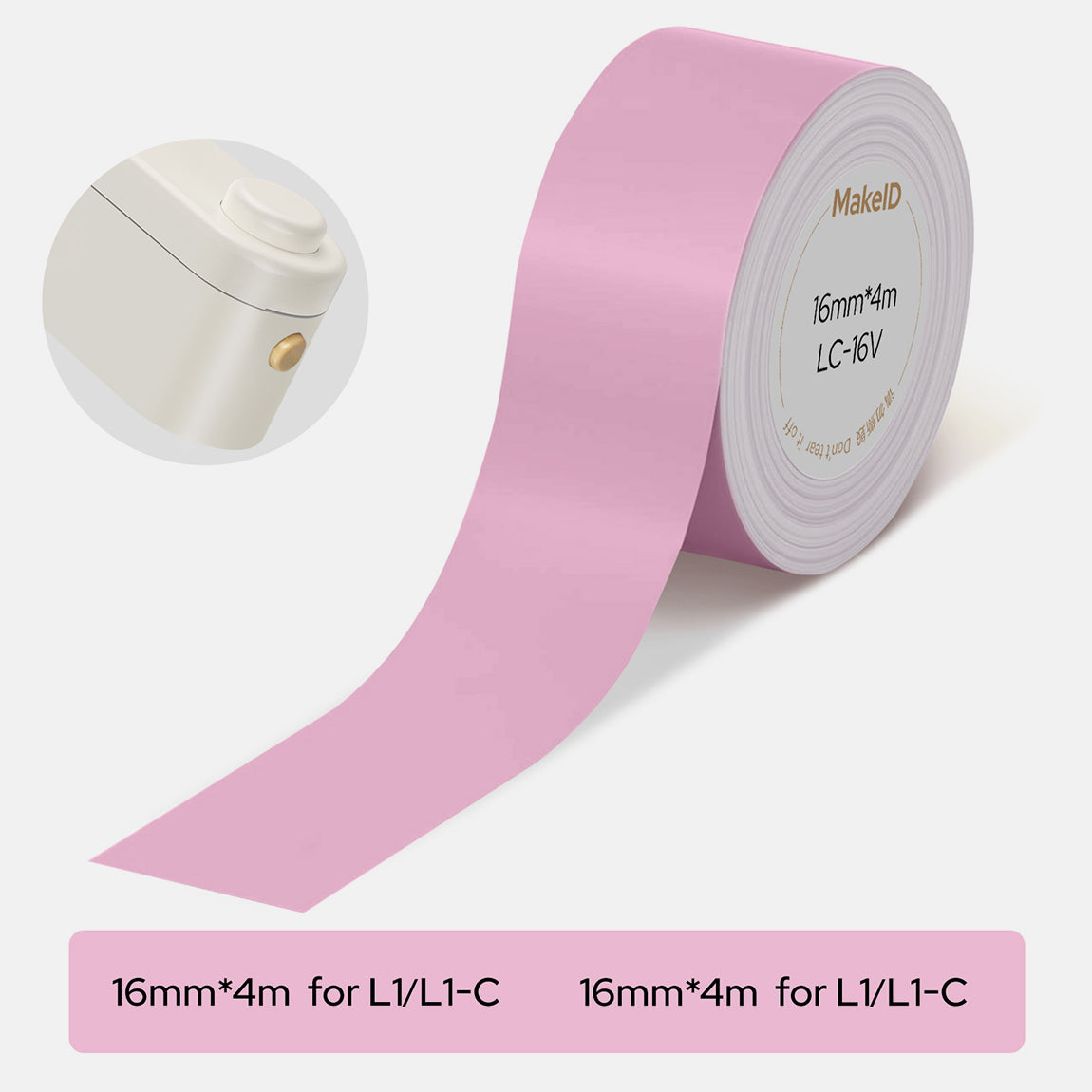 MakeID L1-C Label Maker Tape Refills – 16mm x 4m Continuous Laminated Waterproof Label Tape, Durable Self-Adhesive Replacement Tape