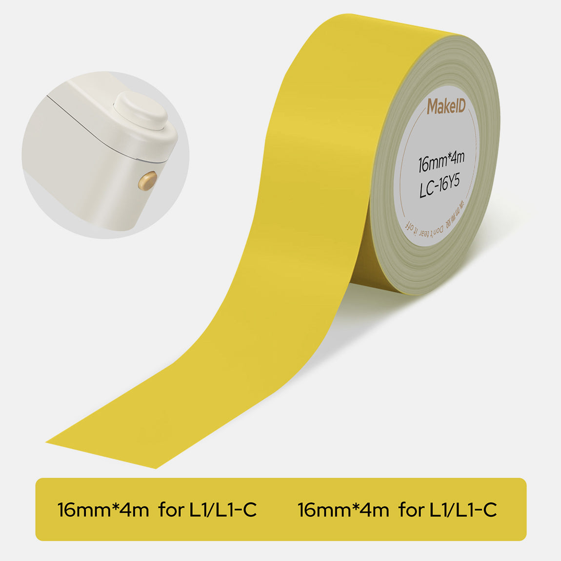 MakeID L1-C Label Maker Tape Refills – 16mm x 4m Continuous Laminated Waterproof Label Tape, Durable Self-Adhesive Replacement Tape