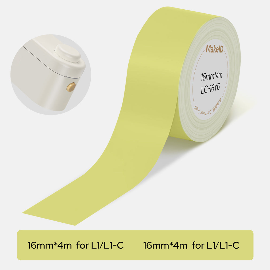 MakeID L1-C Label Maker Tape Refills – 16mm x 4m Continuous Laminated Waterproof Label Tape, Durable Self-Adhesive Replacement Tape