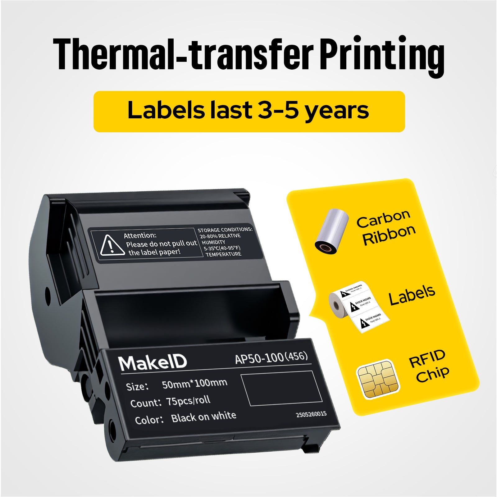 MakeID EP53 Labels, All-Weather PET Label Tape with Ribbon Cartridge f