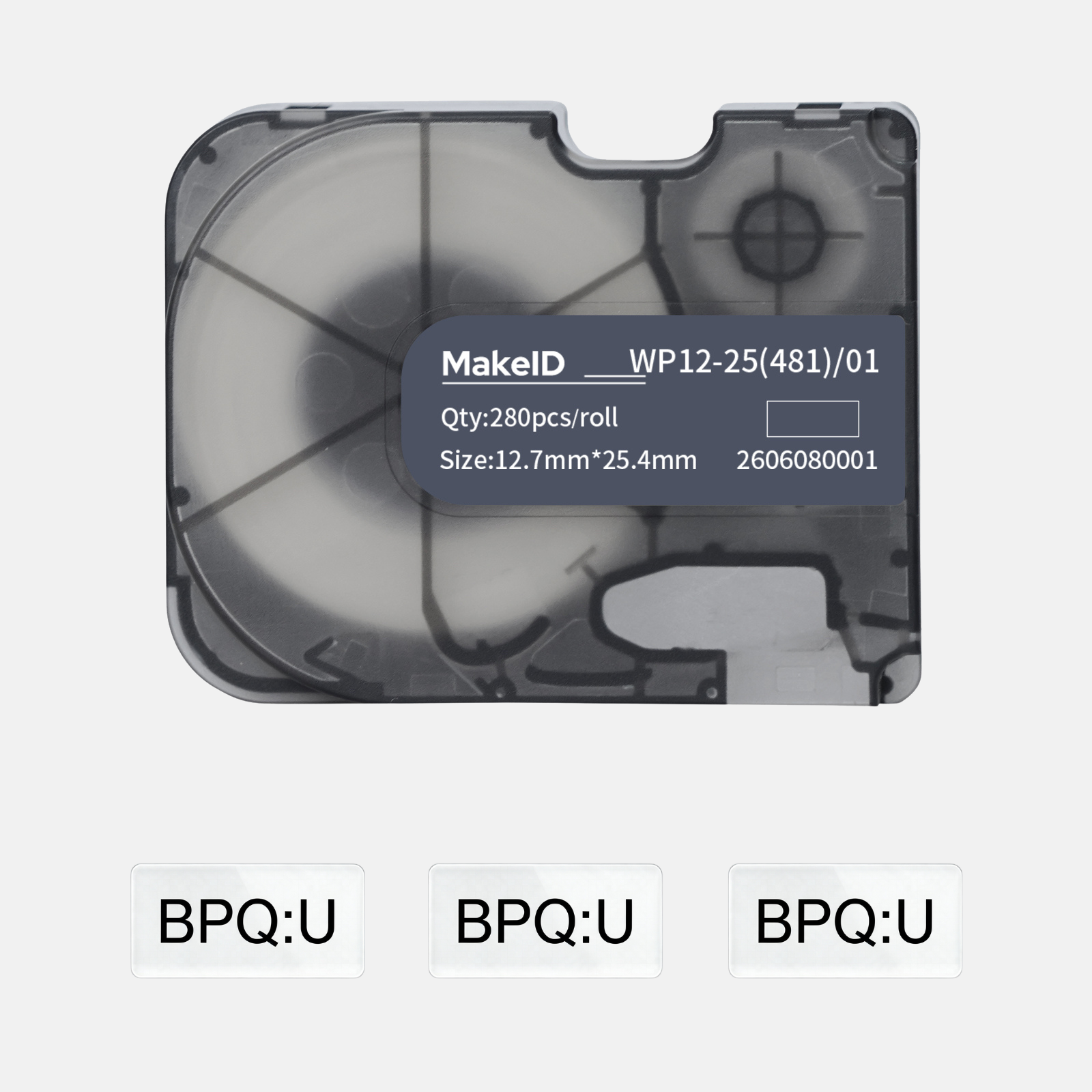 MakeID P31S WP12-25(481) Black on Clear PET Labels, 0.5 in × 1 in - 280 Labels