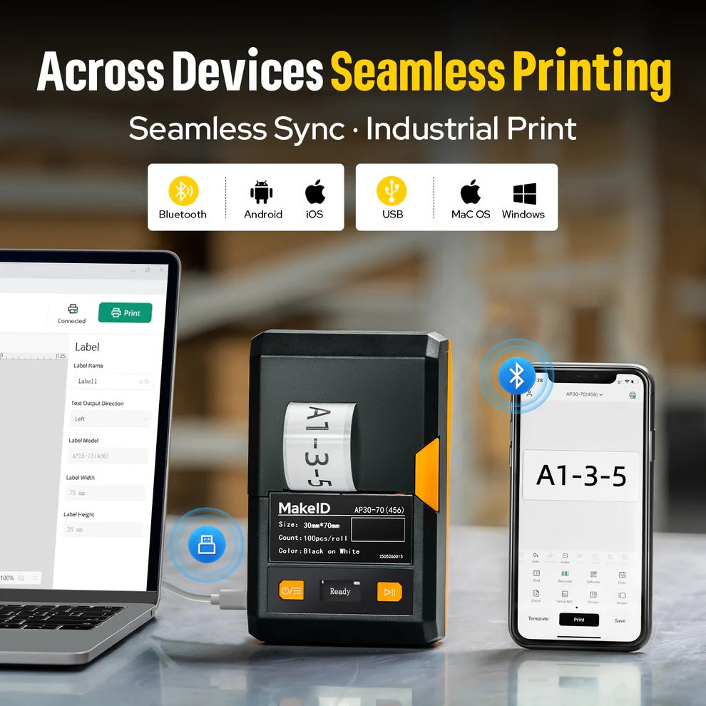 MakeID EP53 Label Maker with Hard Case, Portable Bluetooth Printer with 3 Label Cartridges