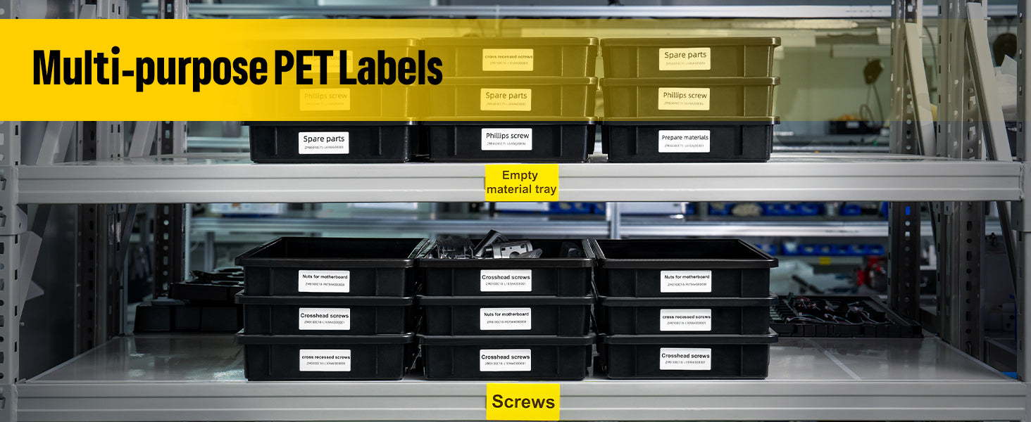 MakeID EP53 Labels, All-Weather PET Label Tape with Ribbon Cartridge f